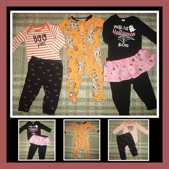 CLOTHES LOT HALLOWEEN OUTFITS DISNEY FOOTIES BODYSUITS-INFANT GIRLS SIZE 3-6 MO. - Picture 2 of 5